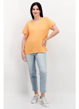 Eddie Bauer Women Crew Neck Short Sleeve Solid T-Shirt, Orange  - Image 4