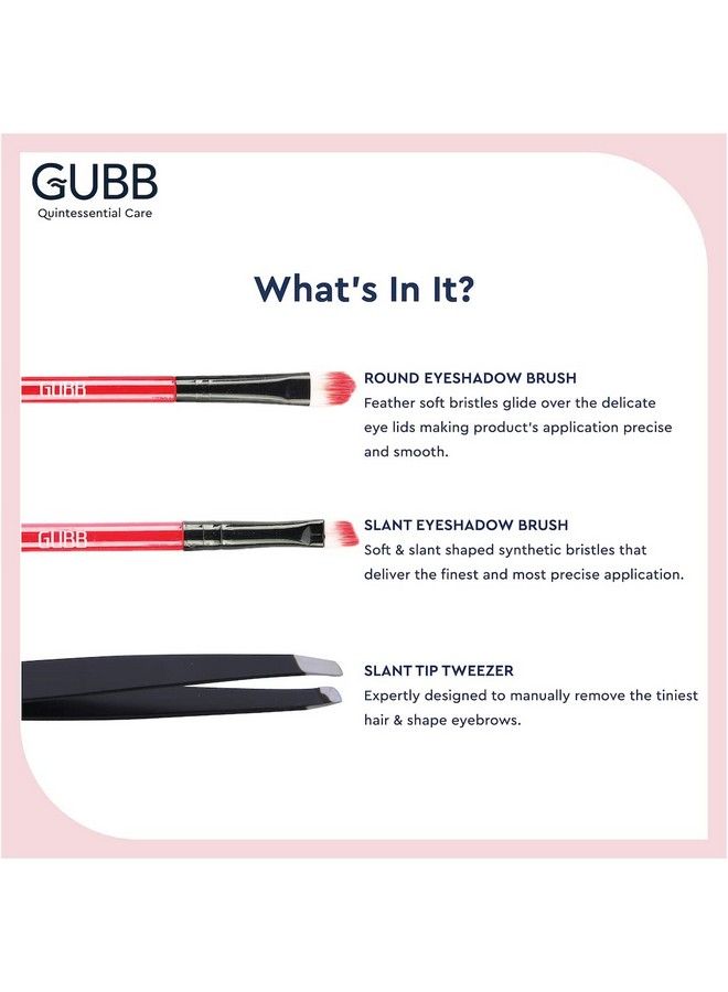 GUBB فرشاة ظلال عيون دائرية بشعيرات ناعمة من جوب و فرشاة ظلال عيون مائلة بشعيرات صناعية حمراء 2 قطع مع ملقط مائل جوب6654 - Image 3