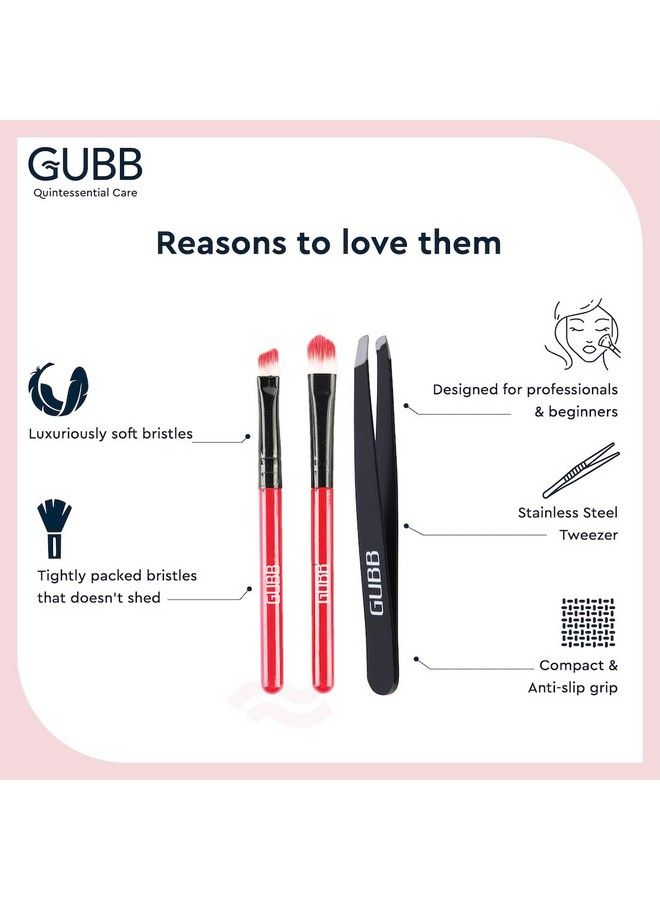 GUBB فرشاة ظلال عيون دائرية بشعيرات ناعمة من جوب و فرشاة ظلال عيون مائلة بشعيرات صناعية حمراء 2 قطع مع ملقط مائل جوب6654 - Image 4