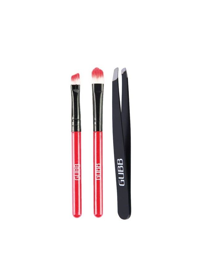 GUBB فرشاة ظلال عيون دائرية بشعيرات ناعمة من جوب و فرشاة ظلال عيون مائلة بشعيرات صناعية حمراء 2 قطع مع ملقط مائل جوب6654 - Image 2