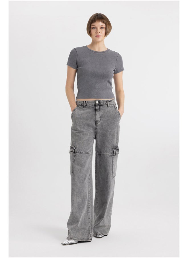 DeFacto - Woman Fitted Crew Neck Knitted Short Sleeve T-Shirt - Image 1