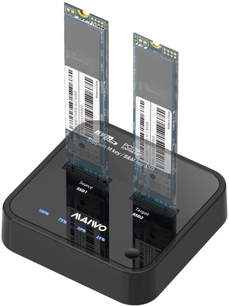MAIWO ناسخ SSD NVMe M.2 من MAIWO، محول USB3.1 GEN2 إلى SSD NVMe M.2، محطة توصيل مزدوجة لناسخ SSD NVMe مع UASP، كابل USB مزدوج بسرعة 10Gbps، محول طاقة 5V 3A - Image 1