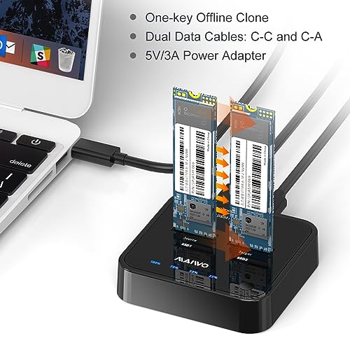 MAIWO ناسخ SSD NVMe M.2 من MAIWO، محول USB3.1 GEN2 إلى SSD NVMe M.2، محطة توصيل مزدوجة لناسخ SSD NVMe مع UASP، كابل USB مزدوج بسرعة 10Gbps، محول طاقة 5V 3A - Image 4