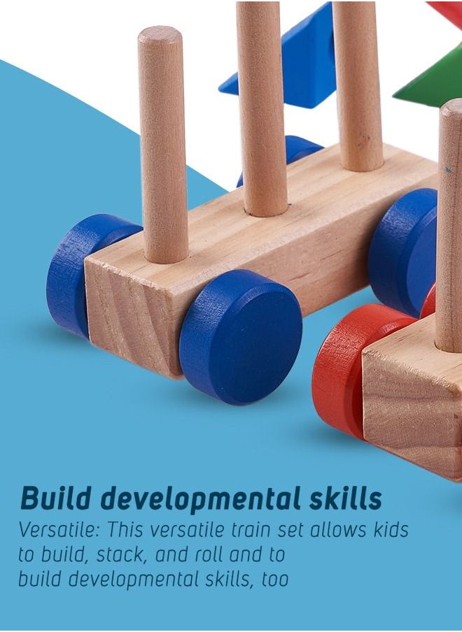 BAYBEE - Wooden Push N Pull Toys Train Set For Kids With Shape And Colour Sorting Stacking Wood Blocks Learning Educational Toy Trains Vehicle For 2+ Years - Image 1