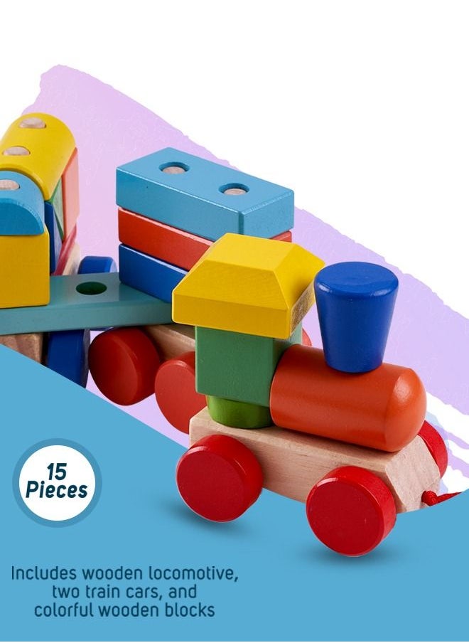 BAYBEE - Wooden Push N Pull Toys Train Set For Kids With Shape And Colour Sorting Stacking Wood Blocks Learning Educational Toy Trains Vehicle For 2+ Years - Image 1