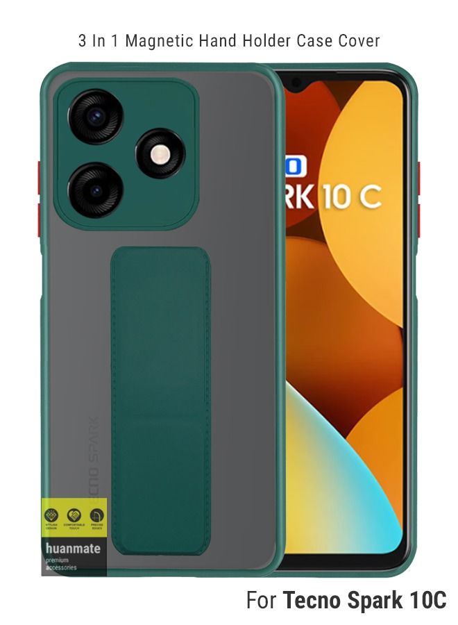 huanmate Premium Case Cover With Magnetic Hand Grip Holder And Kickstand For Tecno Spark 10C Green - Image 1