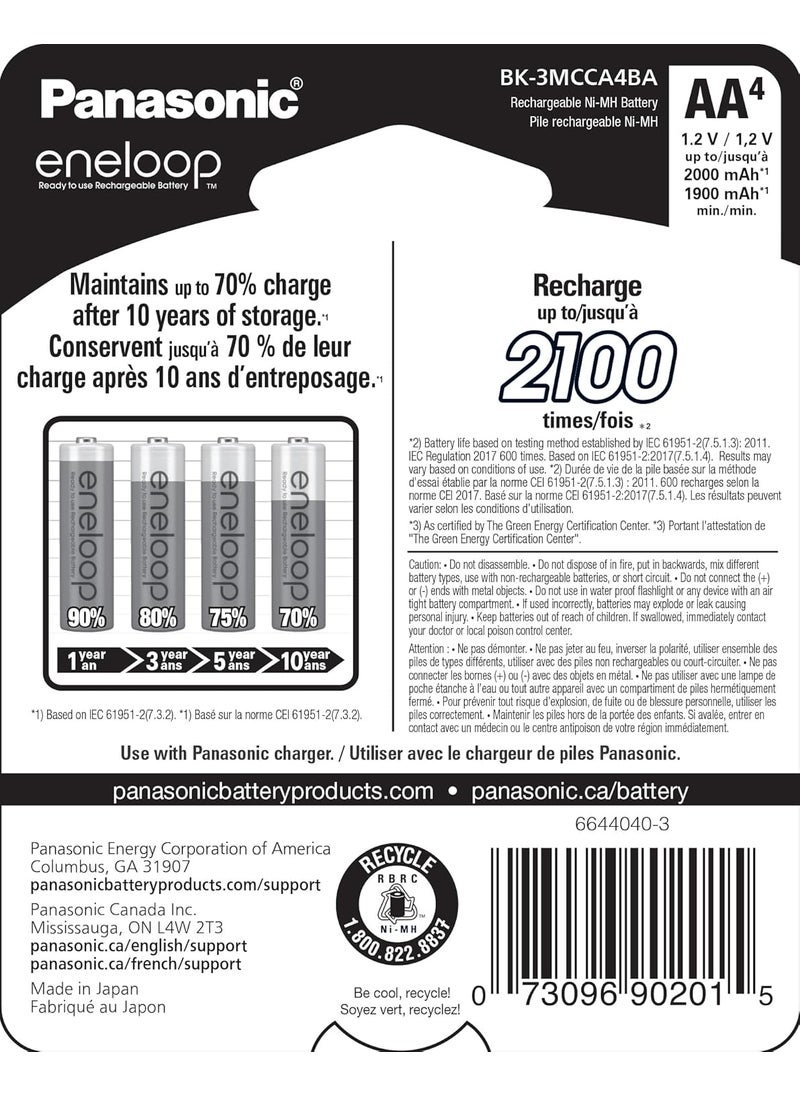 eneloop Eneloop Panasonic BK3MCCA4BA AA 2100 Cycle NiMH PreCharged Rechargeable Batteries 4Battery Pack  - Image 2