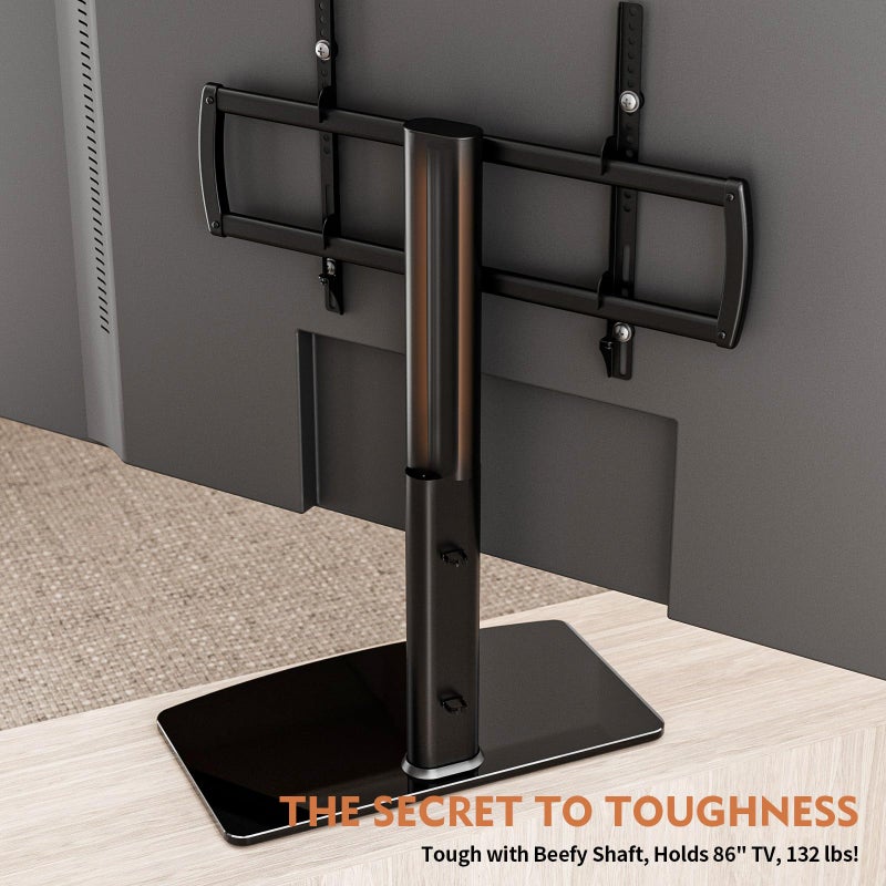 Hemudu Universal Swivel TV Stand/Base Table Top Stand 40 to 86 inch TVs 110 Degree Swivel, 5 Level Height Adjustable, Heavy Duty Tempered Glass Base, Holds up 132lbs Screens, HT04B-003 - Image 4