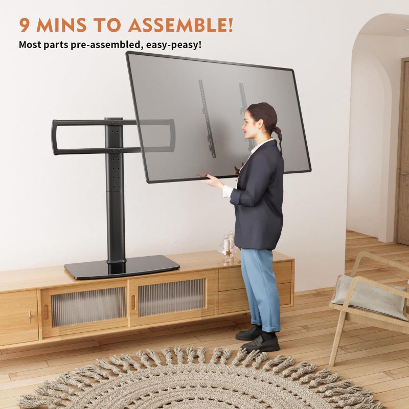 Hemudu Universal Swivel TV Stand/Base Table Top Stand 40 to 86 inch TVs 110 Degree Swivel, 5 Level Height Adjustable, Heavy Duty Tempered Glass Base, Holds up 132lbs Screens, HT04B-003 - Image 5