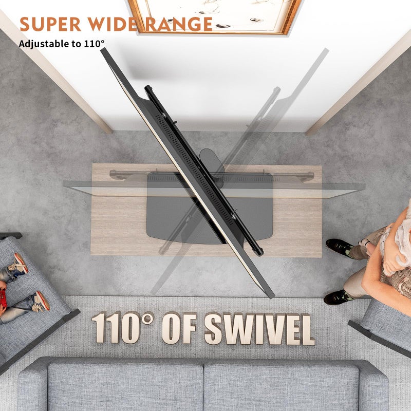 Hemudu Universal Swivel TV Stand/Base Table Top Stand 40 to 86 inch TVs 110 Degree Swivel, 5 Level Height Adjustable, Heavy Duty Tempered Glass Base, Holds up 132lbs Screens, HT04B-003 - Image 3