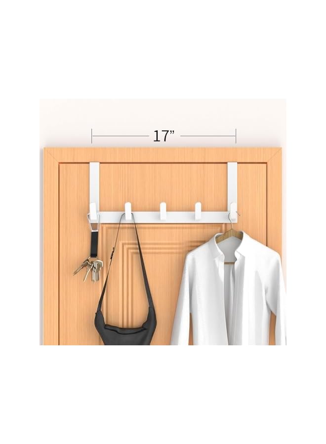 promass Over the Door Hook Rack with 5 Hooks, Versatile Door Hanger for Coats, Towels, Bags, Keys, Ideal for Bathroom, Bedroom, Behind Back of Door, White - Image 2