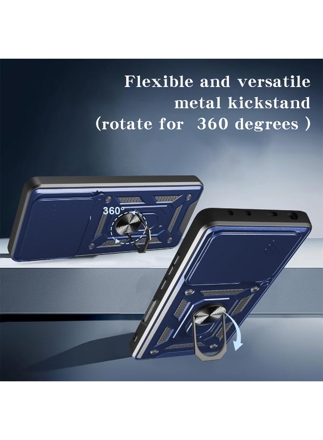 for realme C61 4G/ C63 4G Case Cover, Slide Camera Lens Cover, Magnetic Ring Holder Kickstand Protective Phone Case for realme C61 4G/ C63 4G, Blue - Image 2