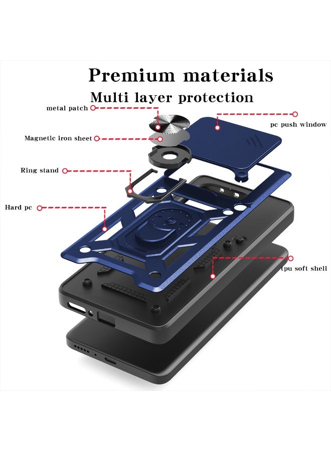 for realme C61 4G/ C63 4G Case Cover, Slide Camera Lens Cover, Magnetic Ring Holder Kickstand Protective Phone Case for realme C61 4G/ C63 4G, Blue - Image 4