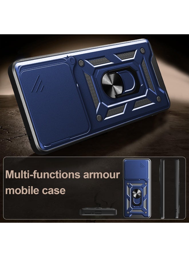 for realme C61 4G/ C63 4G Case Cover, Slide Camera Lens Cover, Magnetic Ring Holder Kickstand Protective Phone Case for realme C61 4G/ C63 4G, Blue - Image 3