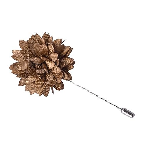 GUSLESON Khaki Mens Plaid Checkered Wedding Necktie Pocket Square Cufflinks and Lapel Pin Brooch Set (IN6104-01) - Image 5