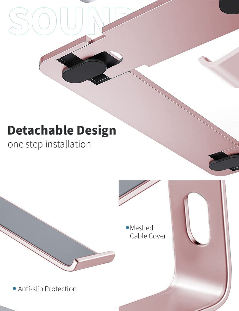 SOUNDANCE Laptop Stand, Aluminum Computer Riser, Ergonomic Laptops Elevator for Desk, Metal Holder Compatible with 10 to 15.6 Inches Notebook Computer, Gold Pink - Image 5