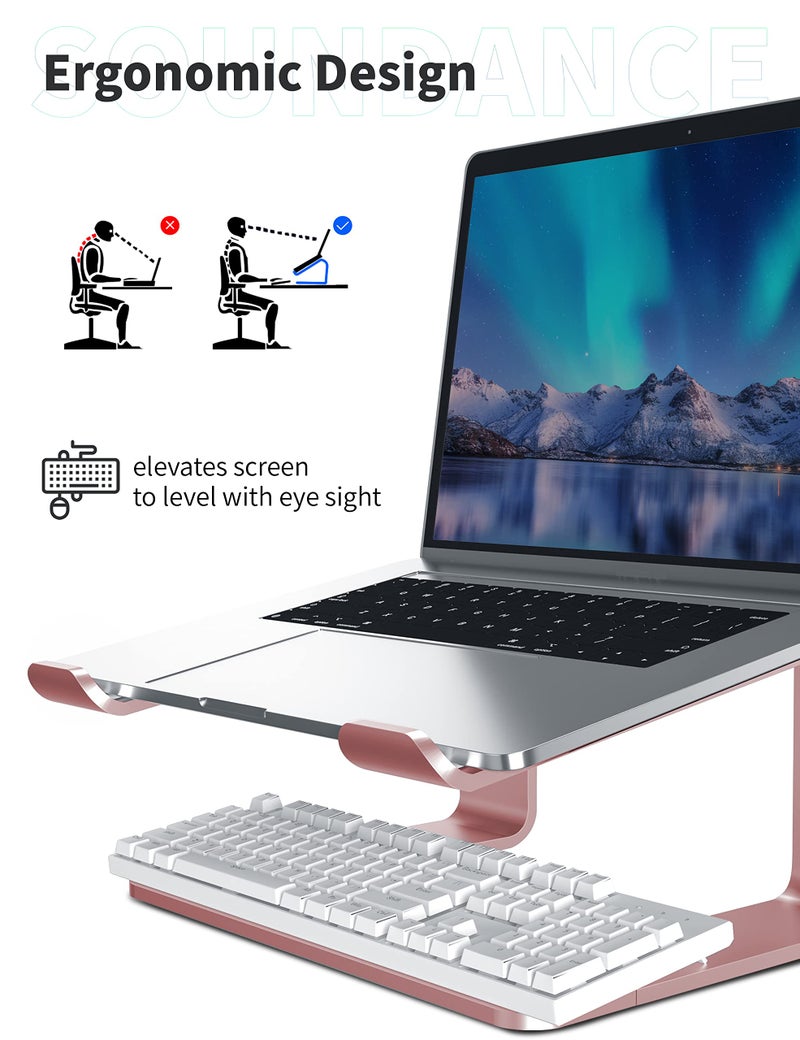 SOUNDANCE Laptop Stand, Aluminum Computer Riser, Ergonomic Laptops Elevator for Desk, Metal Holder Compatible with 10 to 15.6 Inches Notebook Computer, Gold Pink - Image 3