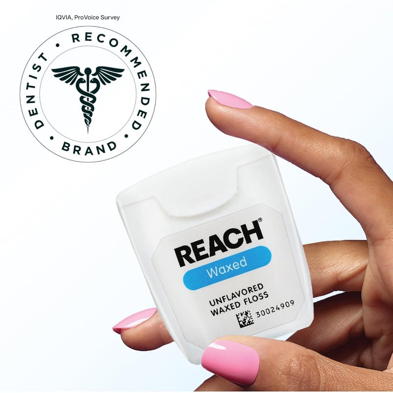 REACH Waxed Dental Floss,Unflavored, Plaque Remover for Teeth, Shred Resistant, Floss Slides Smoothly, Easy to Use, Waxed, Deep Cleaning Teeth, Oral Care, PFAS Free, for Adults & Kids, 1 Pack, 55 yd - Image 5