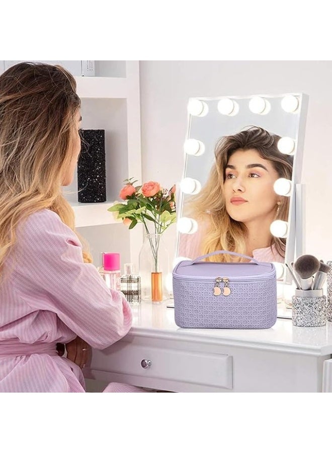 حقيبة مكياج نسائية - حقيبة مستحضرات تجميل من جلد البولي يوريثان، منظم مكياج للسفر، حقيبة أدوات الزينة خفيفة الوزن، حقيبة محمولة متعددة الوظائف لمستحضرات التجميل وإكسسوارات التجميل - Image 3