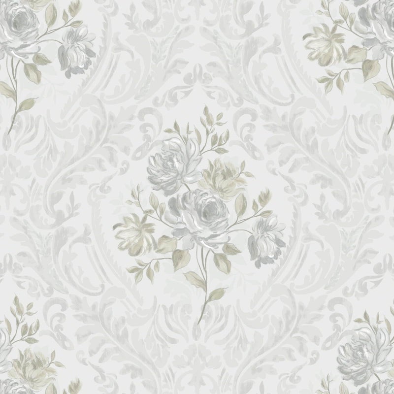 Ismoon Floral Peel and Stick Wallpaper Vintage White and Grey Contact Paper Boho Watercolor Damask Wallpaper Textured Removable Self Adhesive Vinyl Wall Paper for Bedroom, 17.3 in X 6.5 ft - Image 1