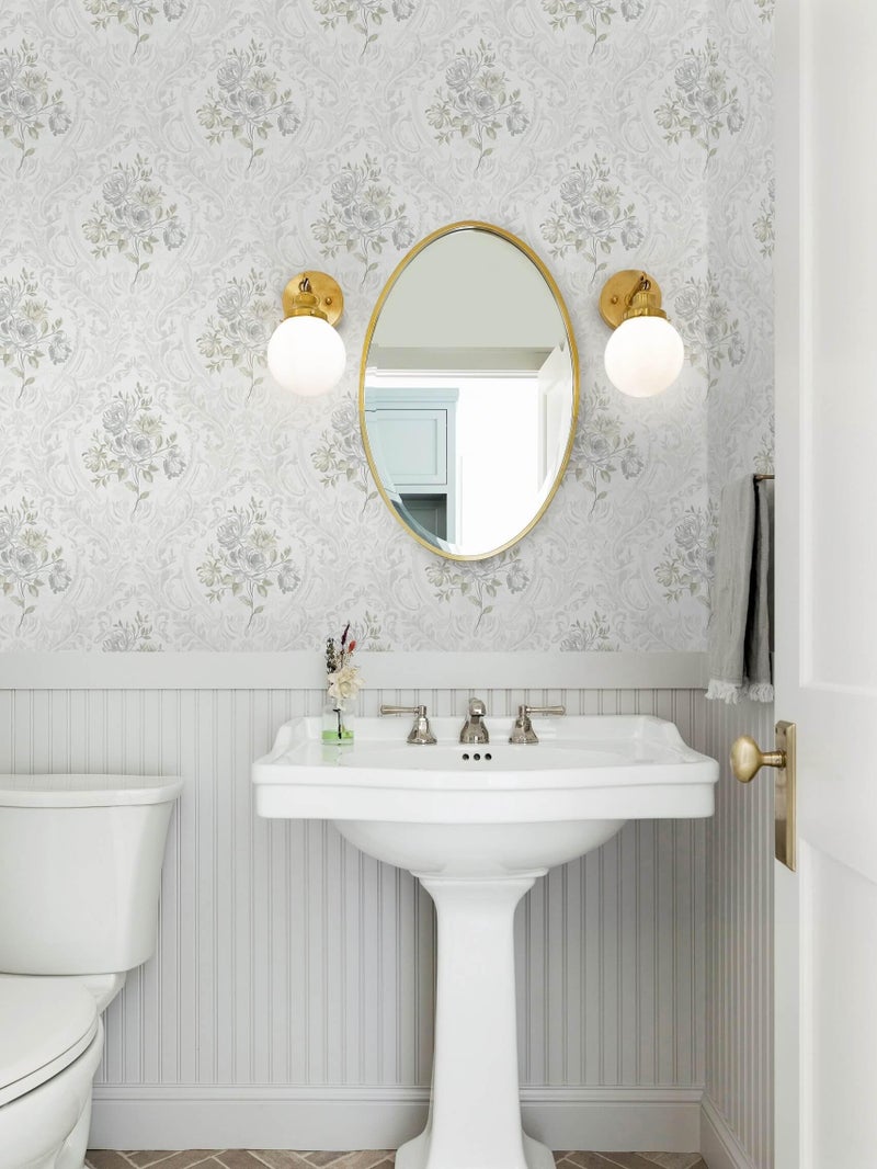 Ismoon Floral Peel and Stick Wallpaper Vintage White and Grey Contact Paper Boho Watercolor Damask Wallpaper Textured Removable Self Adhesive Vinyl Wall Paper for Bedroom, 17.3 in X 6.5 ft - Image 3