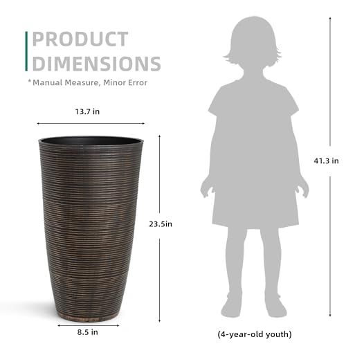 Ultym 23.5"H Tall Pot Planters, 2-Pack Taper Large Flower Pots for Indoor Outdoor Use, UV-Protect PP Plant Container for Garden Patio Yard Balcony Porch or Home Decor, Bronze Vertical Stripes Texture - Image 5