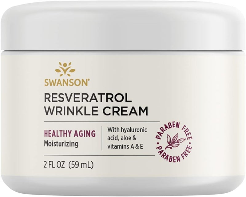 Swanson Resveratrol Wrinkle Cream with Hyaluronic Acid  2 fl Ounce 59 ml  HealthyAging Cream for Smooth YouthfulLooking Skin