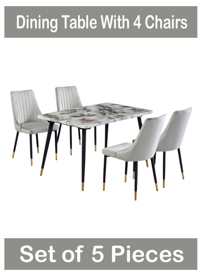 Modern Rectangle dinning Table Marble Top with 4 chairs set 130*80 CM - Image 1