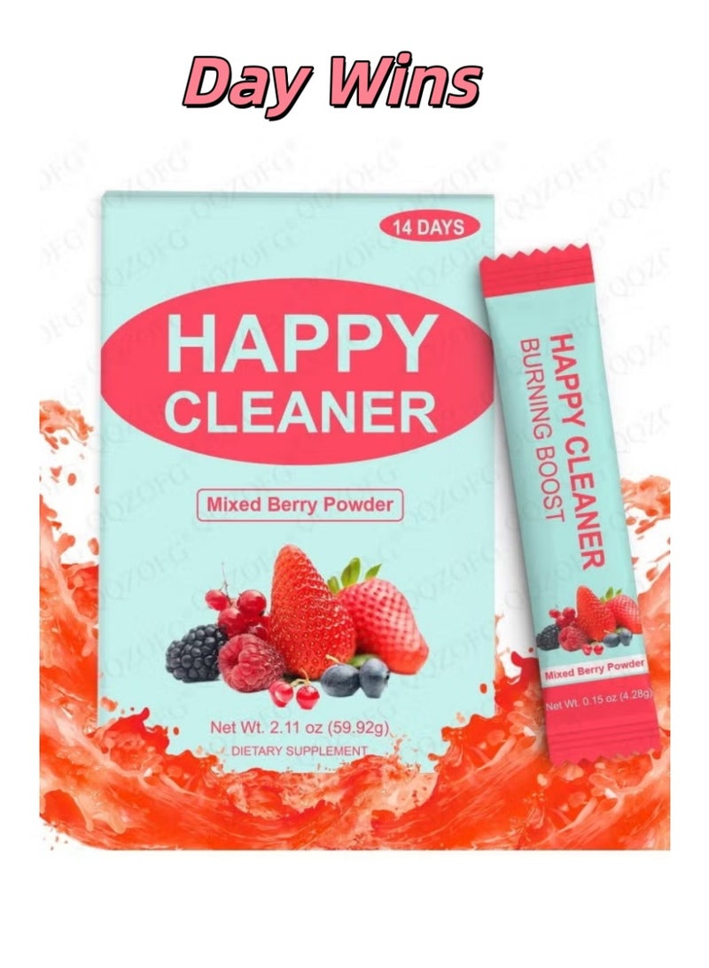 Day Wins Happy Cleaner Gut Health Superfoods Powder Single Pack Berry Flavor with Probiotic Prebiotic Plant-Based Fiber for Gut Balance Bloating Relief Vegan Sugar Free Drink Mix 14 Packets - Image 1