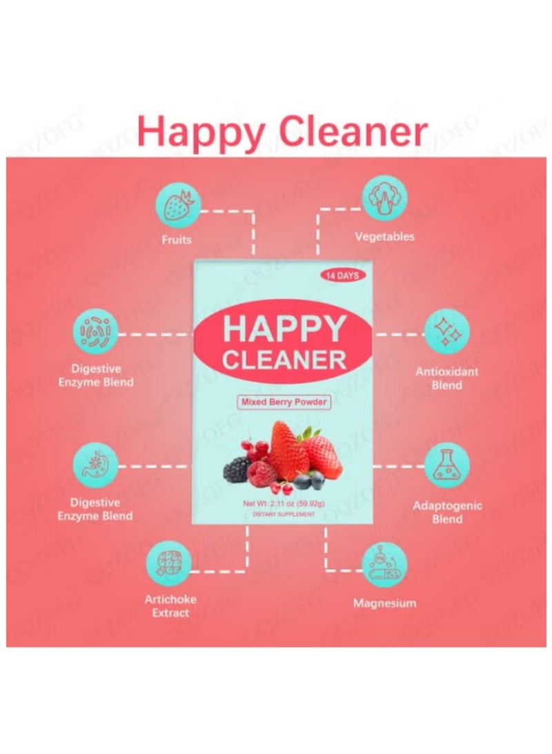 Day Wins Happy Cleaner Gut Health Superfoods Powder Single Pack Berry Flavor with Probiotic Prebiotic Plant-Based Fiber for Gut Balance Bloating Relief Vegan Sugar Free Drink Mix 14 Packets - Image 3