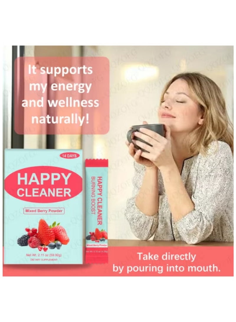 Day Wins Happy Cleaner Gut Health Superfoods Powder Single Pack Berry Flavor with Probiotic Prebiotic Plant-Based Fiber for Gut Balance Bloating Relief Vegan Sugar Free Drink Mix 14 Packets - Image 4
