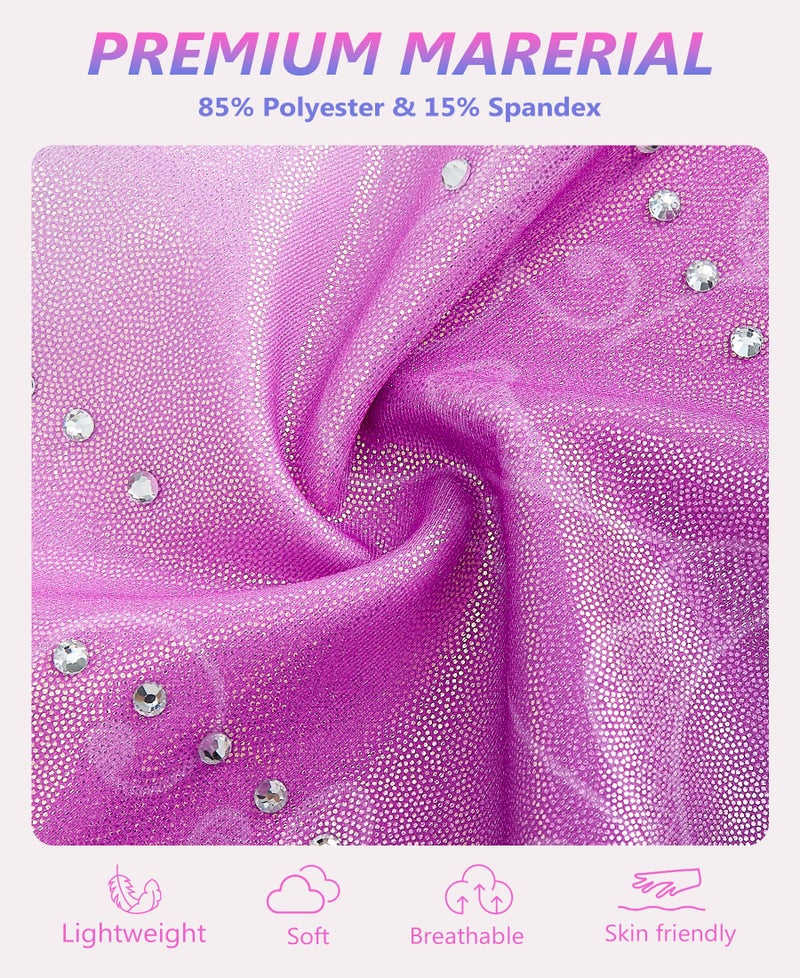 Gogokids Gymnastics Leotards for Girls Sparkly Rhinestone 3/4 Sleeve 3 PCS Ballet Outfit Sets Dancewear, Purple(110/5-6 Years) - Image 5