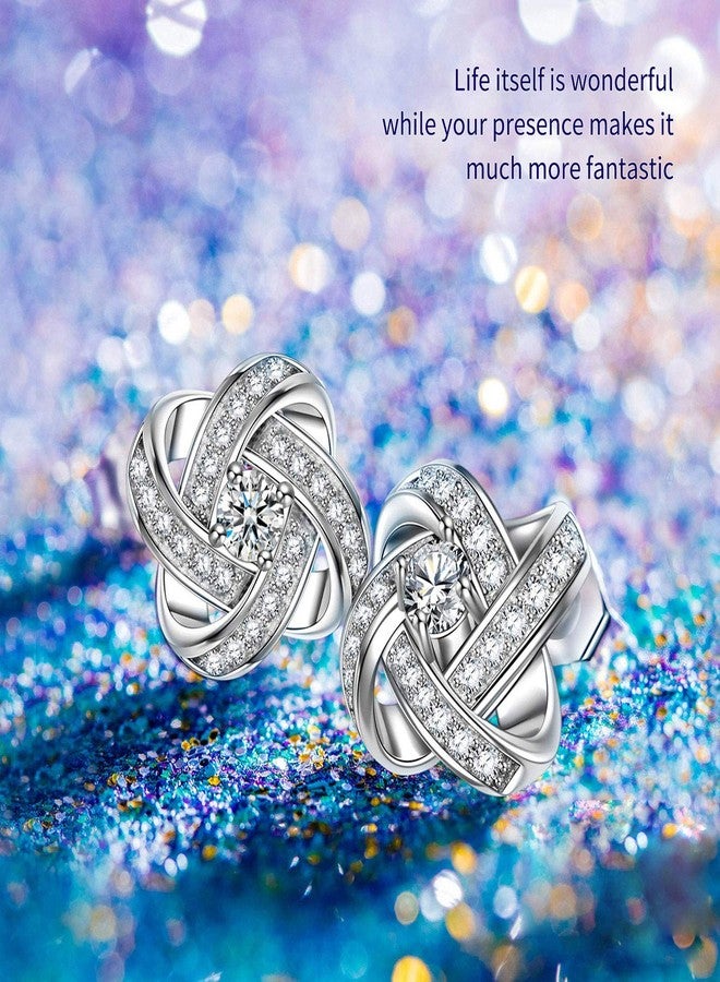 MDFUN Love Knot Earrings 18K White Gold Plated Flower Stud Earrings for Women Cubic Zirconia Earrings - Image 3
