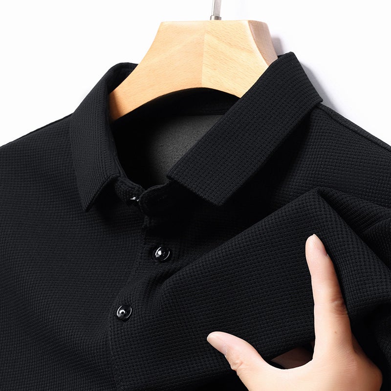2024 cross border polo shirt lapel long sleeve mens fashion lapel embroidery business casual long sleeve T-shirt spring Brown  - Image 4