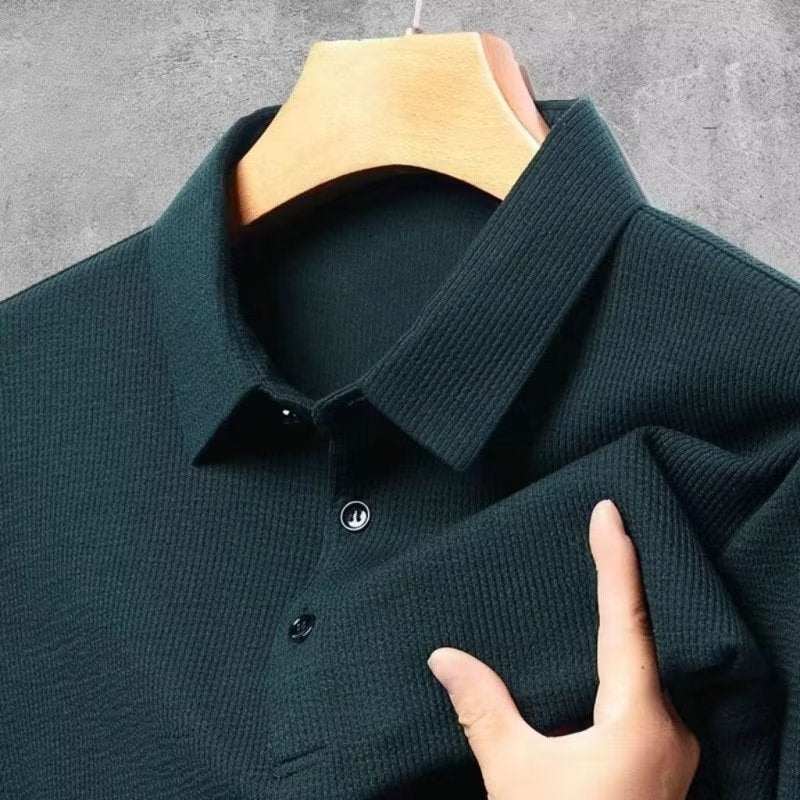 2024 cross border polo shirt lapel long sleeve mens fashion lapel embroidery business casual long sleeve T-shirt spring Brown  - Image 2