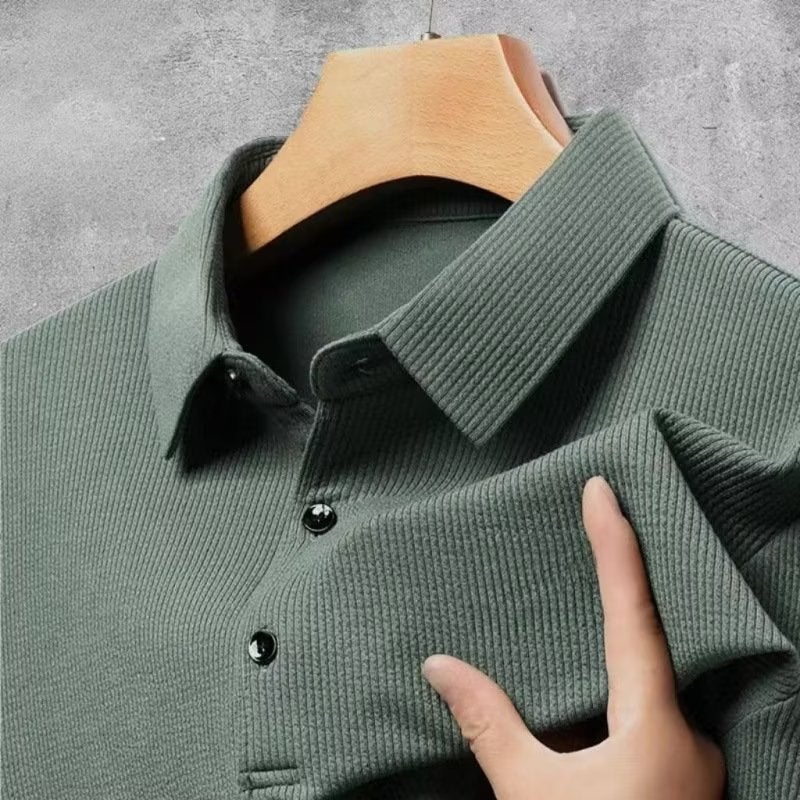 2024 cross border polo shirt lapel long sleeve mens fashion lapel embroidery business casual long sleeve T-shirt spring Brown  - Image 3