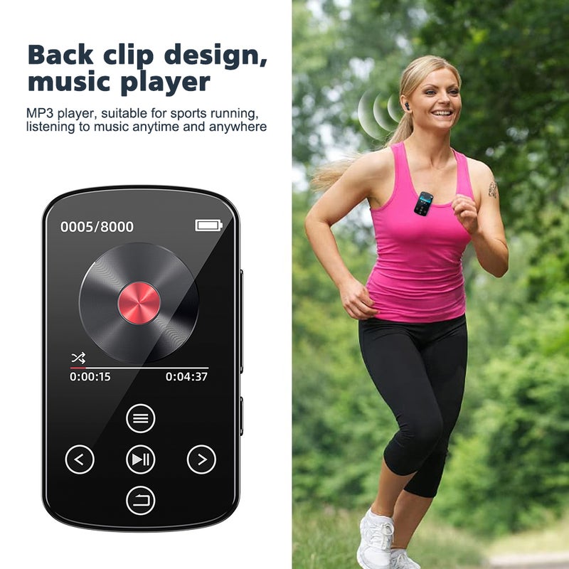مشغل MP3-08 مع مقطع خلفي بلوتوث 5.4 وشاشة لمس عالية الوضوح بقياس 1.5 بوصة، مشغل محمول بسماعة مدمجة ومحطة راديو FM ومسجل صوت للرياضة - Image 4