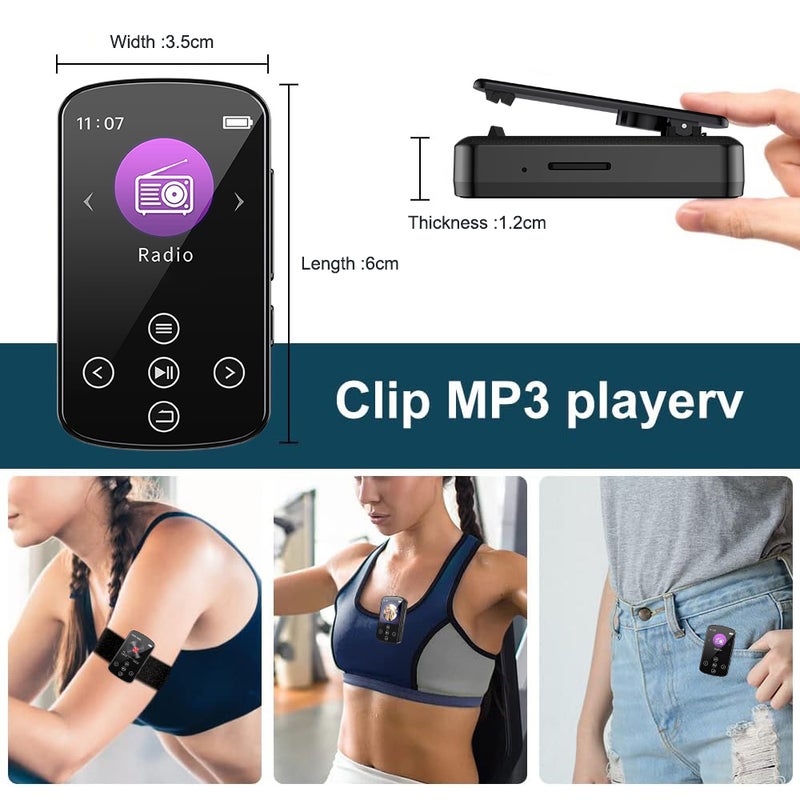 مشغل MP3-08 مع مقطع خلفي بلوتوث 5.4 وشاشة لمس عالية الوضوح بقياس 1.5 بوصة، مشغل محمول بسماعة مدمجة ومحطة راديو FM ومسجل صوت للرياضة - Image 3