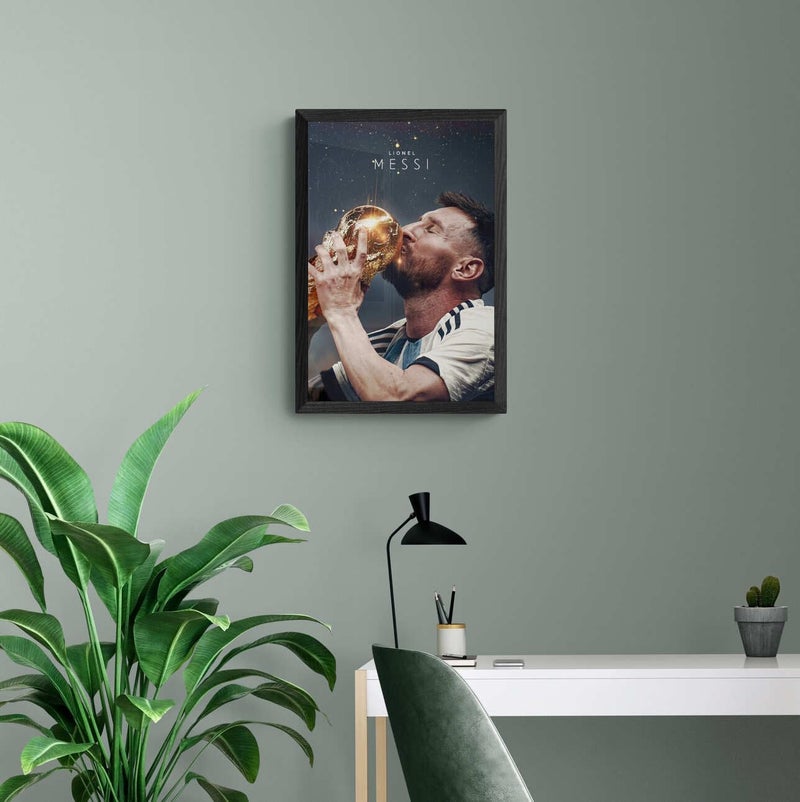 FRAMEO STORE Lionel Messi World Cup Poster Glass frame Lionel Messi World Cup Trophy wall art framed poster A4 size 8 X 12 Inches - Image 3