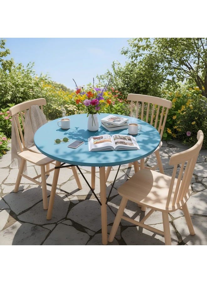 LUSHVIDA Round Waterproof Table Cover Elastic Vinyl Fitted Tablecloth Elastic Edged Plastic Table Cloth (Teal, Best for Up to 45"-56" Round) - Image 3