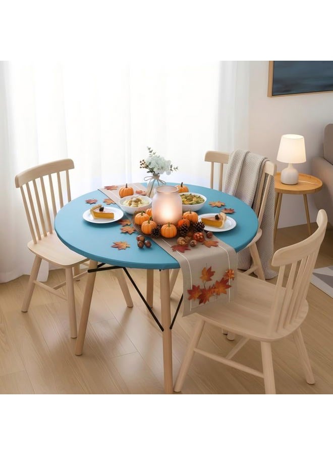 LUSHVIDA Round Waterproof Table Cover Elastic Vinyl Fitted Tablecloth Elastic Edged Plastic Table Cloth (Teal, Best for Up to 45"-56" Round) - Image 2