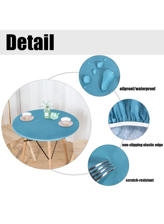 LUSHVIDA Round Waterproof Table Cover Elastic Vinyl Fitted Tablecloth Elastic Edged Plastic Table Cloth (Teal, Best for Up to 45"-56" Round) - Image 4