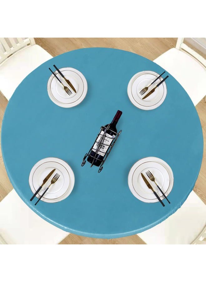 LUSHVIDA Round Waterproof Table Cover Elastic Vinyl Fitted Tablecloth Elastic Edged Plastic Table Cloth (Teal, Best for Up to 45"-56" Round) - Image 1
