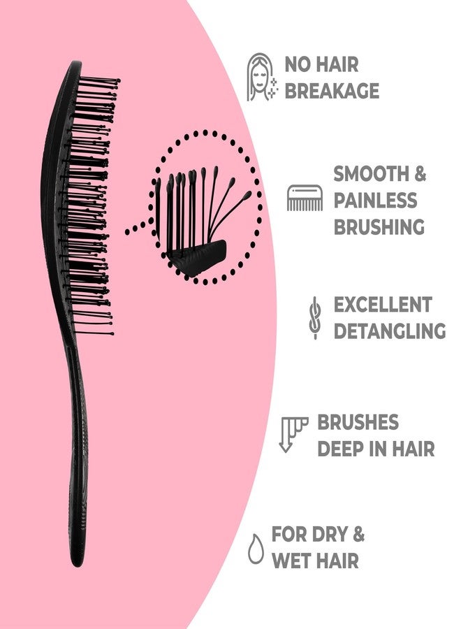 Ninabella Organic Detangling Hair Brush for Women, Men & Children - Does not Pull on Hair - Hair Straightening Brushes for Straight, Curly & Wet Hair - Unique Wave Hairbrush Black - Image 2