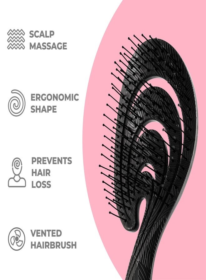 Ninabella Organic Detangling Hair Brush for Women, Men & Children - Does not Pull on Hair - Hair Straightening Brushes for Straight, Curly & Wet Hair - Unique Wave Hairbrush Black - Image 3