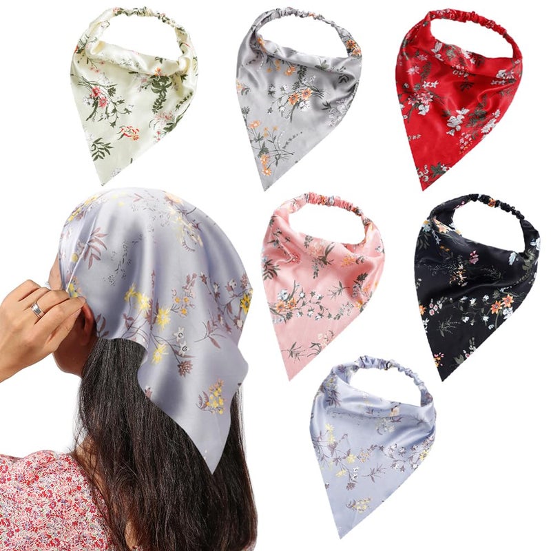 Vercret 6 Pack Floral Hair Scarf Headband for Women, Elastic Bandana Head Scarf Large Boho Triangle Hair Kerchief with Clips Non Slip Headbands Hair Scarves for Teen Girls - Image 1