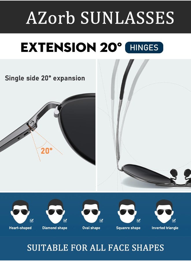 AZorb Polarized Sunglasses Men Women Metal Frame Shades Aviator Men's Sun Eye Glasses UV400 Protection For Fishing Driving Travelling Black  - Image 5