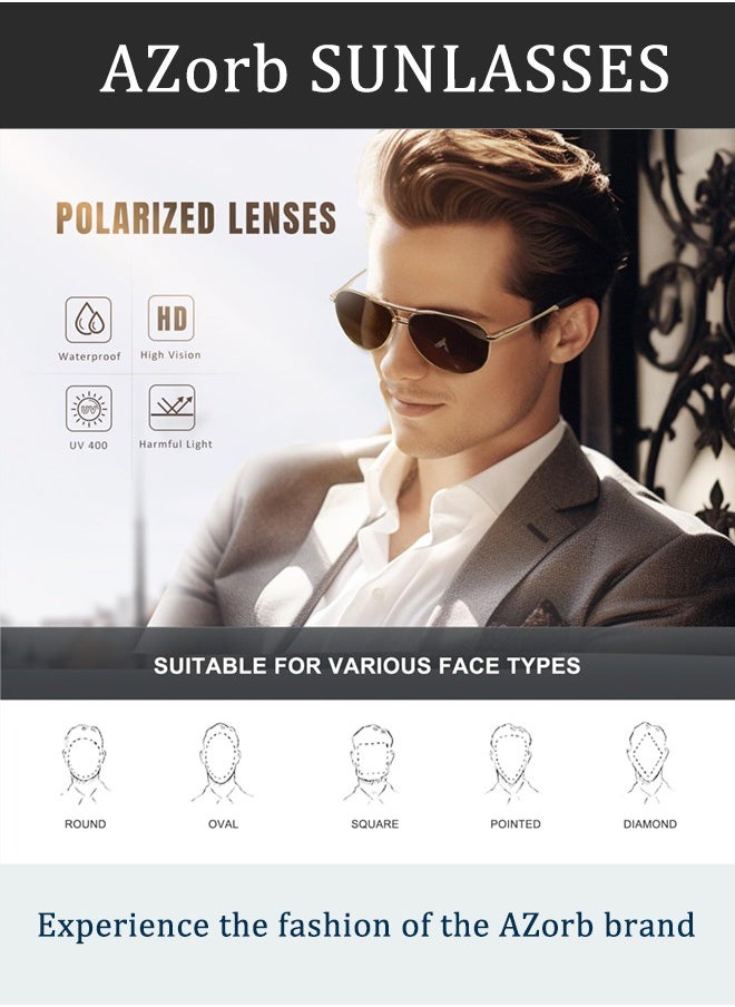 AZorb Polarized Sunglasses Men Women Metal Frame Shades Aviator Men's Sun Eye Glasses UV400 Protection For Fishing Driving Travelling Black  - Image 2