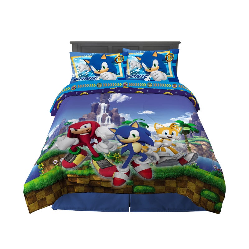 Franco Kids Bedding Super Soft Comforter and Sheet Set, 5 Piece Full Size, Sonic The Hedgehog, Anime - Image 1
