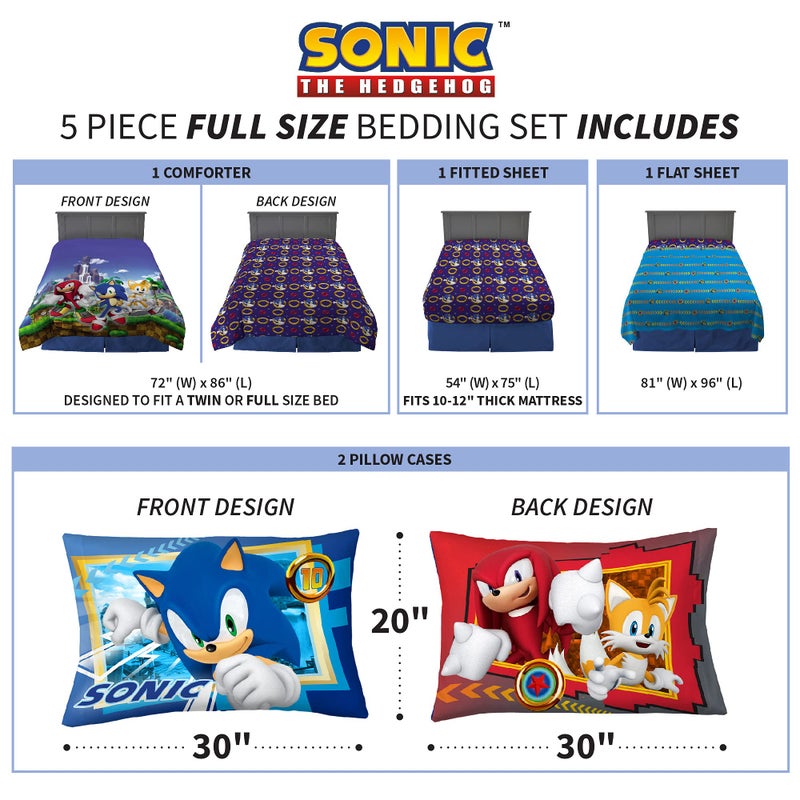 Franco Kids Bedding Super Soft Comforter and Sheet Set, 5 Piece Full Size, Sonic The Hedgehog, Anime - Image 3